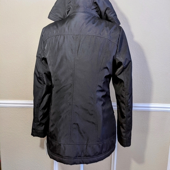 Faux Fur Black Quilted Winter Coat with Detachable Hood NWT - Picture 6 of 11